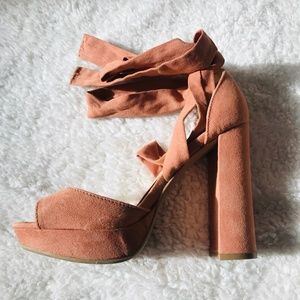 Coral Suede Lace Up Heels